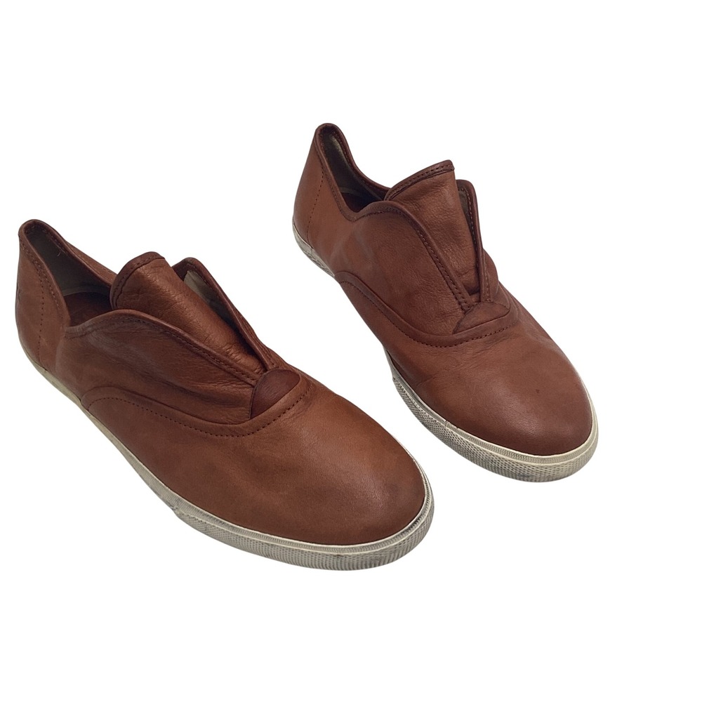 Frye Mindy Low Top Slip On Leather Sneakers Cognac Brown 10M 71116-WHS